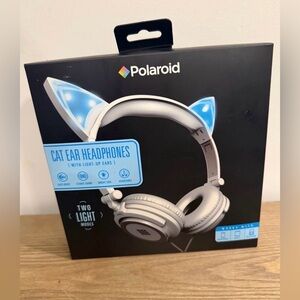 Polaroid New in Box Kids White Headphones with Blue Light-Up Cat Ears